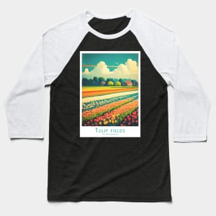 Vibrant Retro Vintage Tulip Fields of The Netherlands Baseball T-Shirt